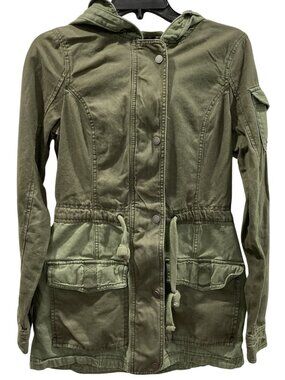 Hollister Hooded Utility Jacket sz S Bella Swan Olive Green Field Parka Military